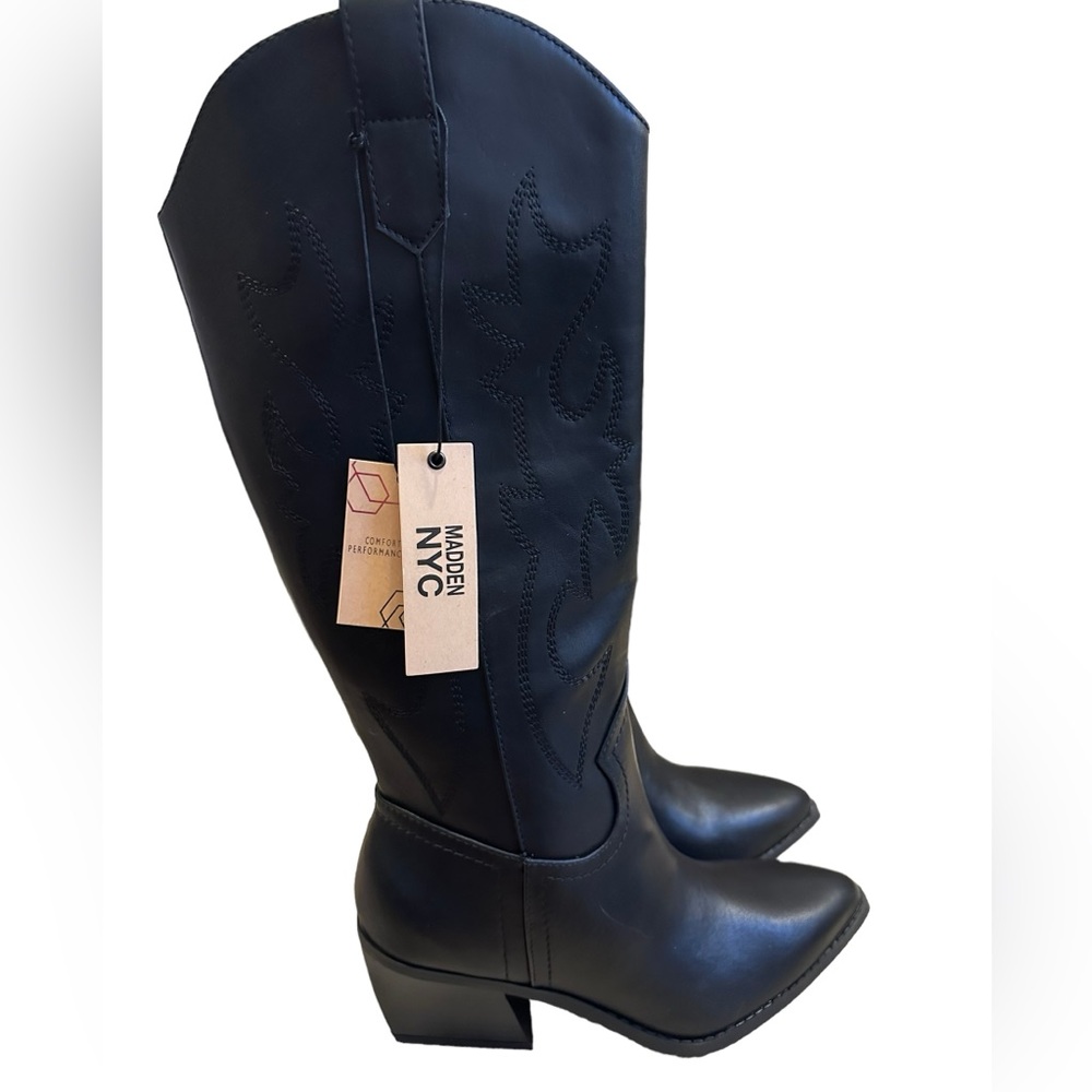Madden Girl Black Western Cowboy Pull On Boot block heel tall concert indie